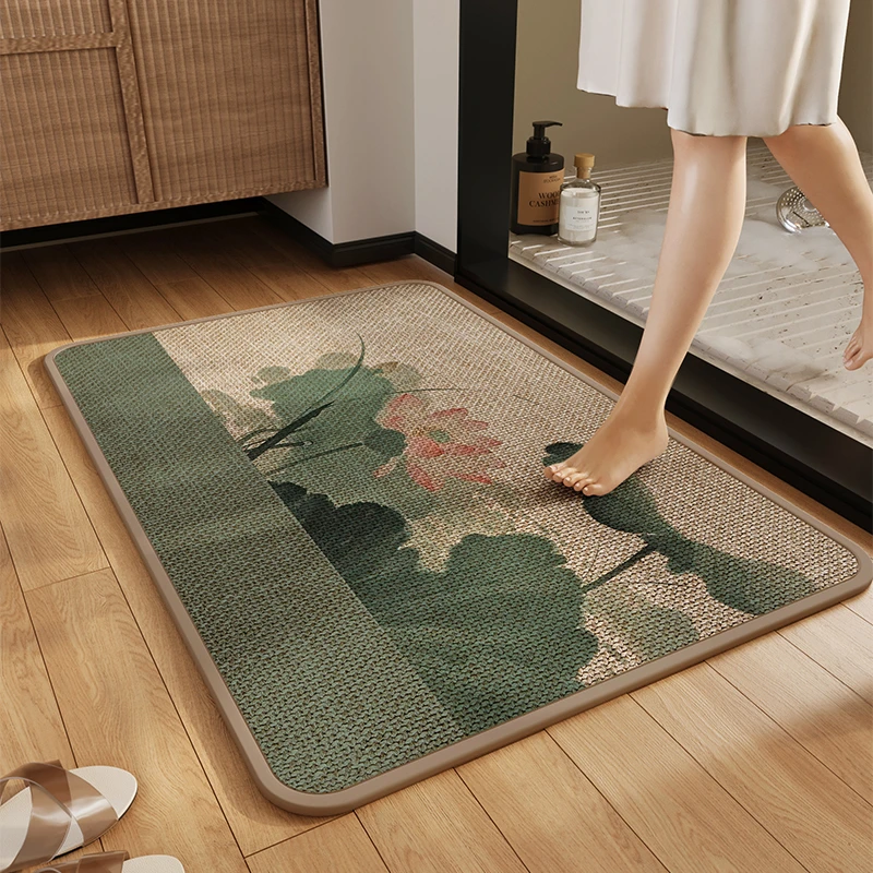 新中式亚麻浴室地垫卫生间吸水垫门口防滑垫脚垫洗手间进门垫地毯