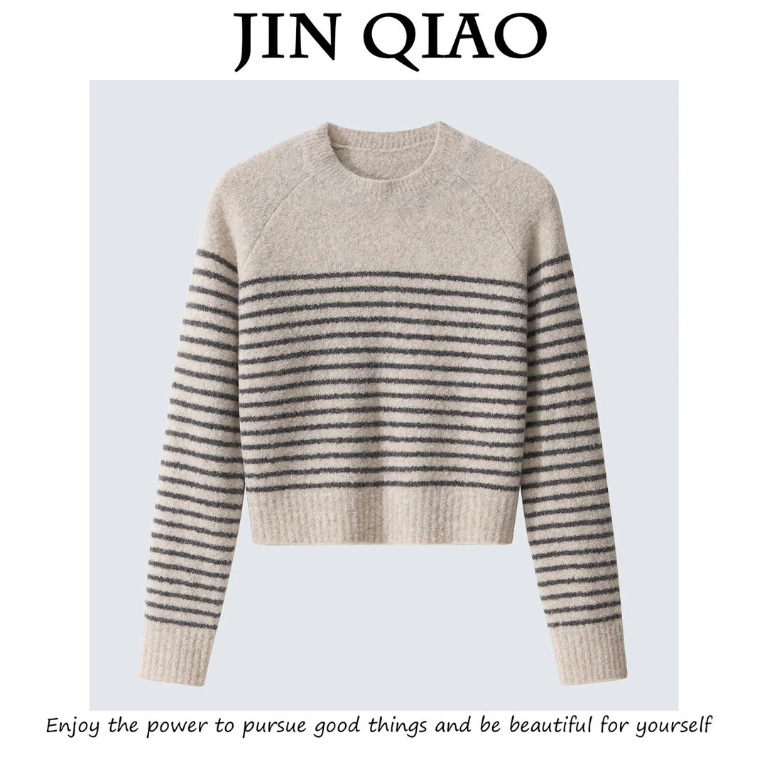 JIN QIAO【凯米】美利奴绵羊毛混纺软糯条纹毛衣#M3378