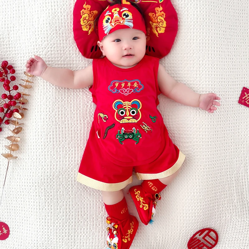 端午五毒肚兜婴幼儿夏季新生半背心衣服宝宝护肚防着凉套装 DD15