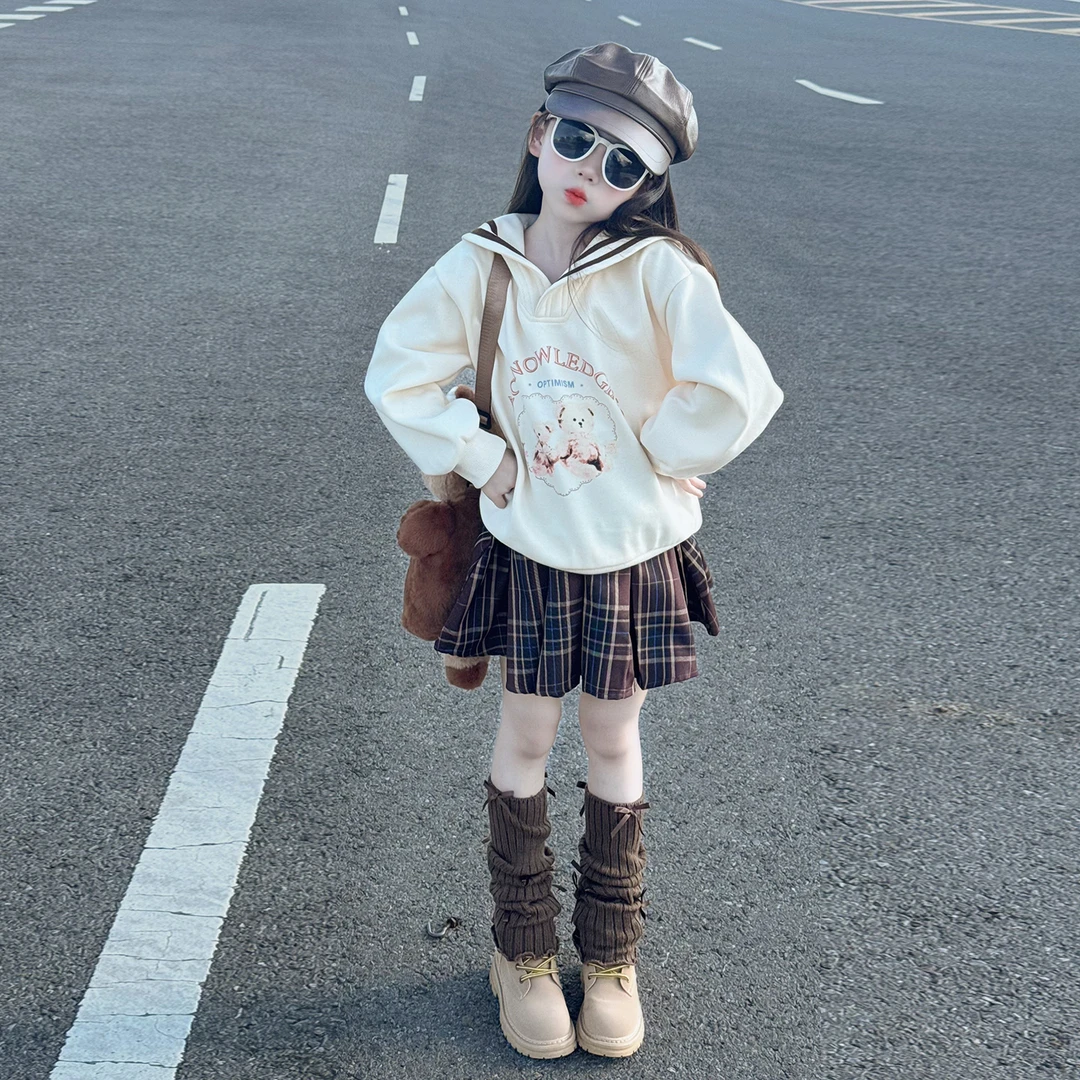 女童早秋穿搭2025新款女孩公主洋气时髦学院风套装儿童秋装半身裙