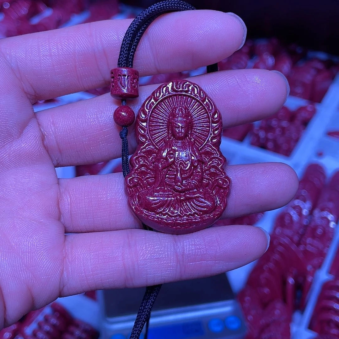 天然辰砂紫金砂观音吊坠