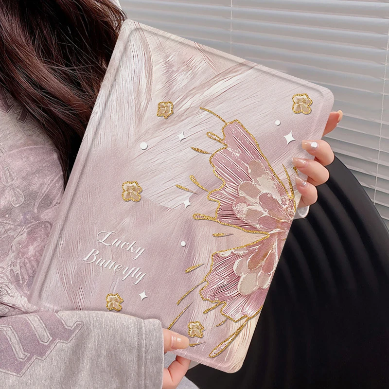 羽纱蝴蝶iPad air6保护套新款mini6平板壳带笔槽pro2024高级感ins