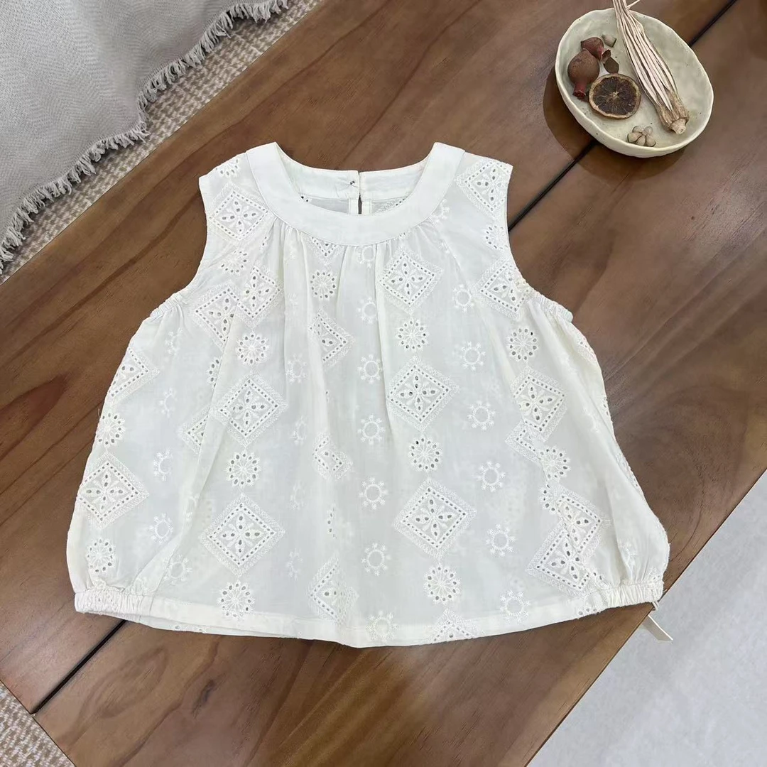 〖姐姐家〗2025夏款萌娃穿搭镂空麻感背心 263039