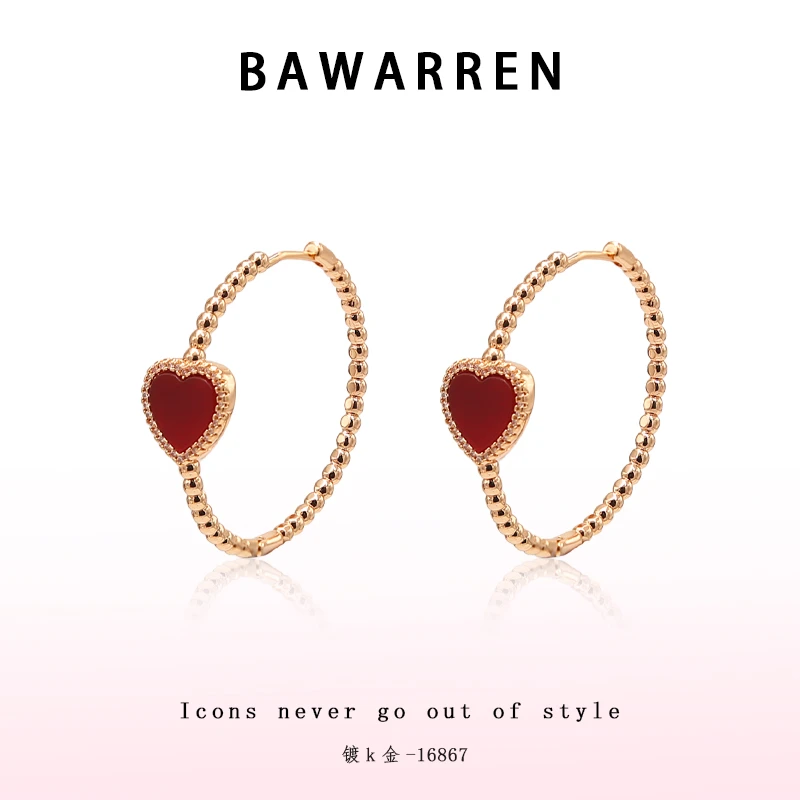 Bawarren 16867-【红爱心耳圈】轻奢耳环时尚简约