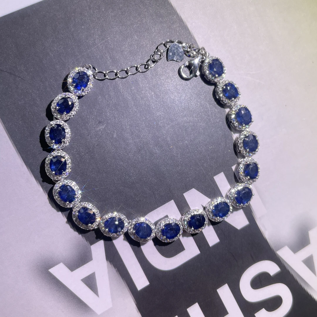 AFLBS058天然蓝宝石手链皇家蓝颜色浓郁【4*6 50分17颗】