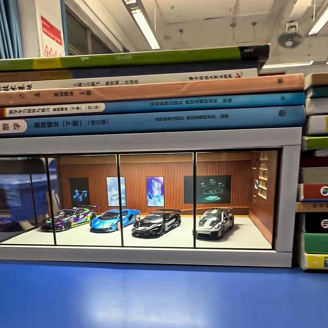 1:64微缩汽车展厅场景模型汽车停车场防尘罩64车模收纳车模展示柜