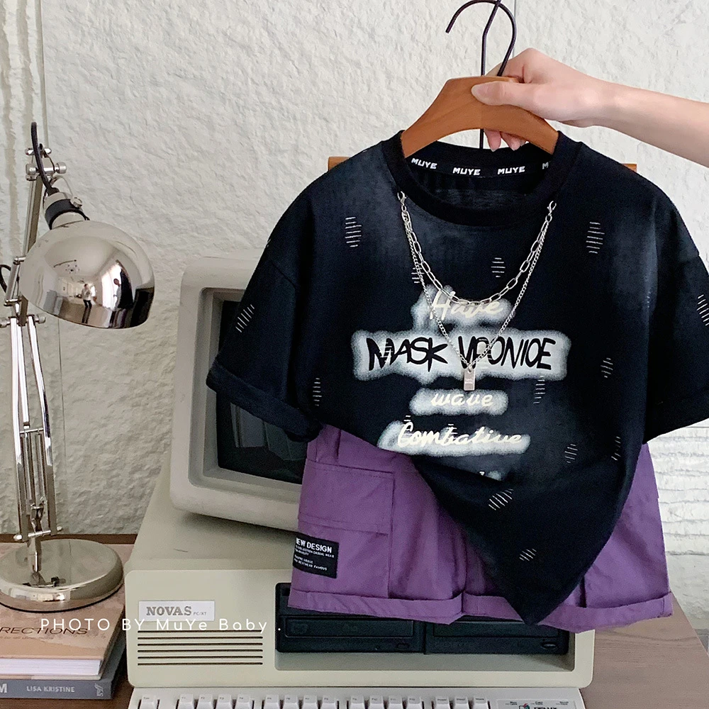 kkmy7692 男女童潮范宽松t恤宝宝百搭套头衫+项链