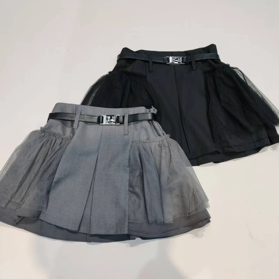 2177#蕾丝拼接腰带裙女夏季新款高腰百搭洋气