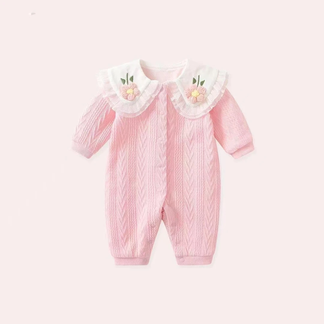 春秋款婴幼儿衣服长袖双层哈衣新生儿连体衣满月甜美女宝宝爬爬服