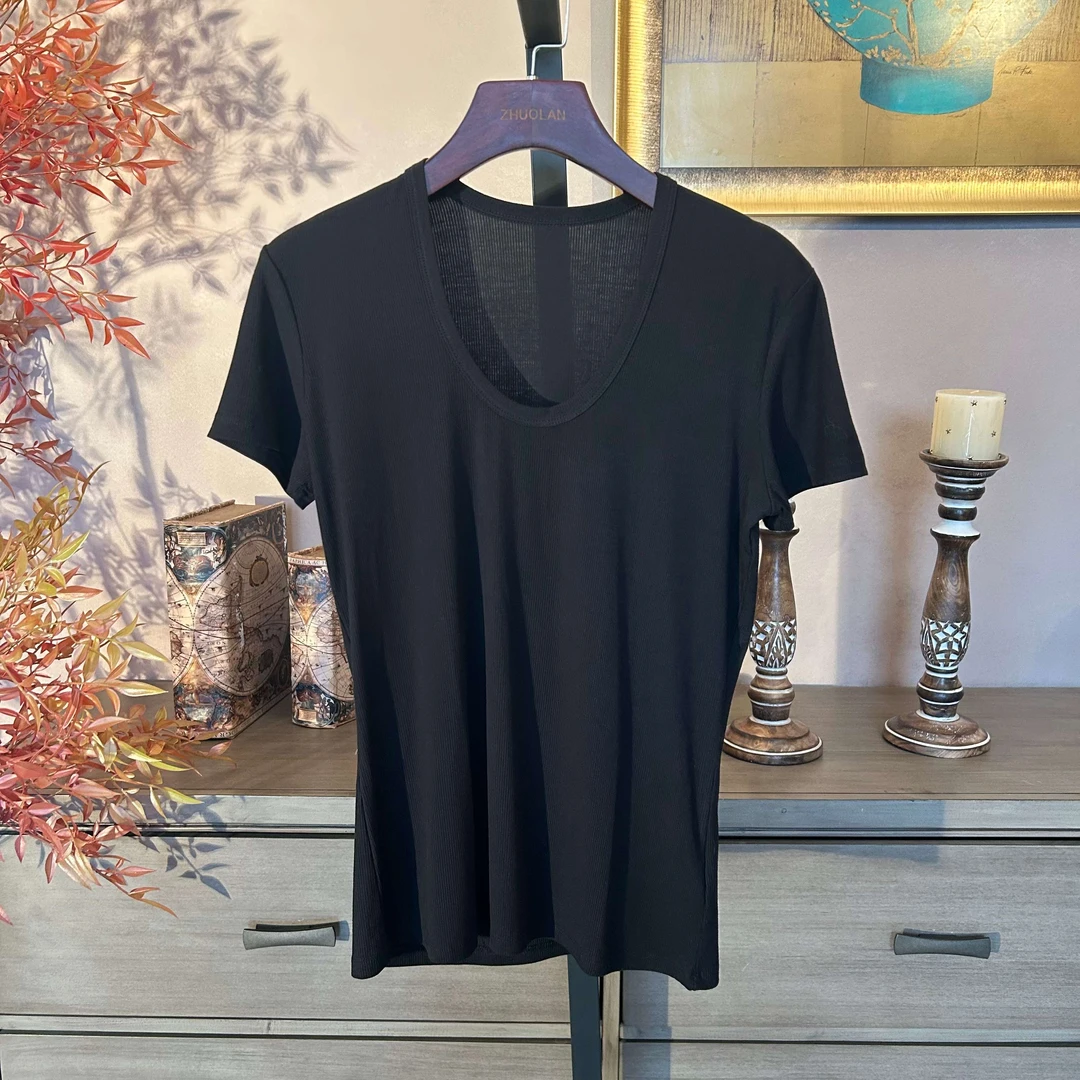 23275新中式国风上衣短袖舒适时尚休闲夏季纯色圆领简约