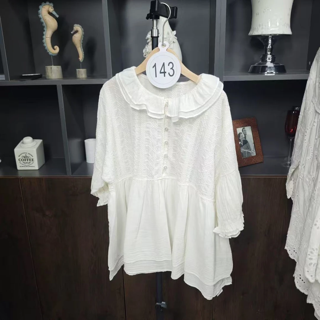 编号（143号-200号）日系娃娃领慵懒风软糯女士短袖衬衣