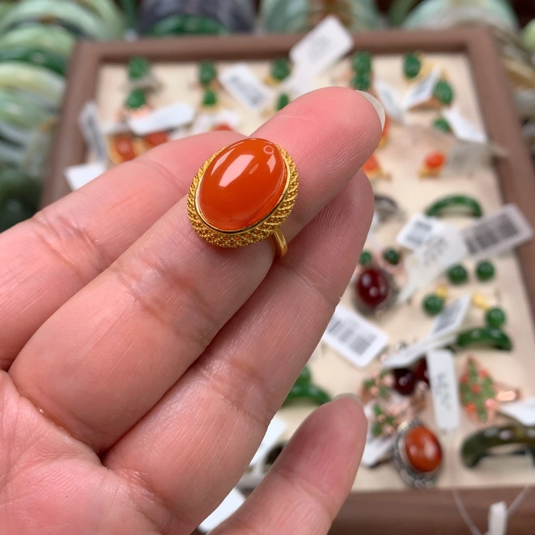 南红玛瑙银S925镶嵌戒指