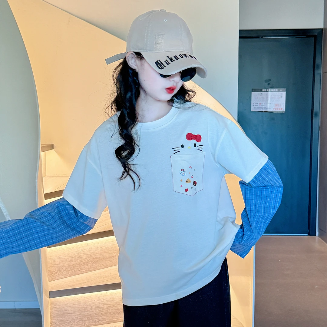 女童秋季卫衣2025新款儿童宽松韩版假两件大童女孩秋装百搭套头衫