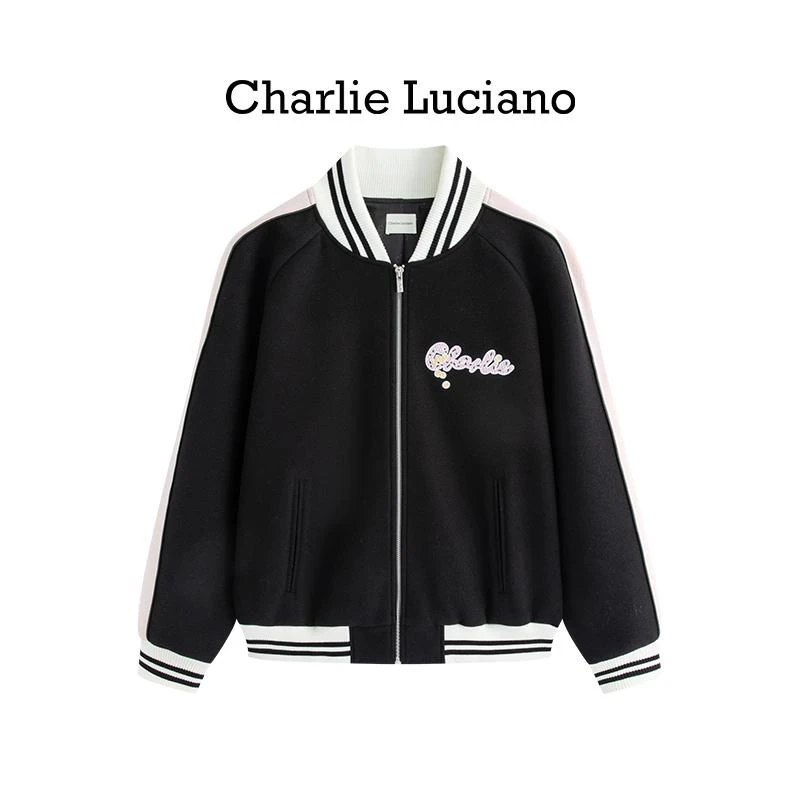 Charlie Luciano贪吃蛇标识绣花棒球夹克潮牌2025蛇年限定春