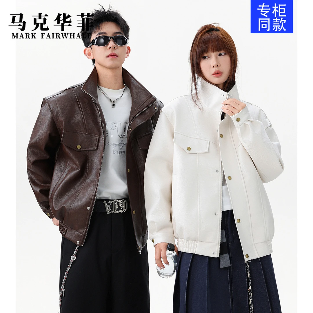 马克华菲2025秋装新款翻领皮夹克外套情侣秋季春秋潮流秋冬宽松百
