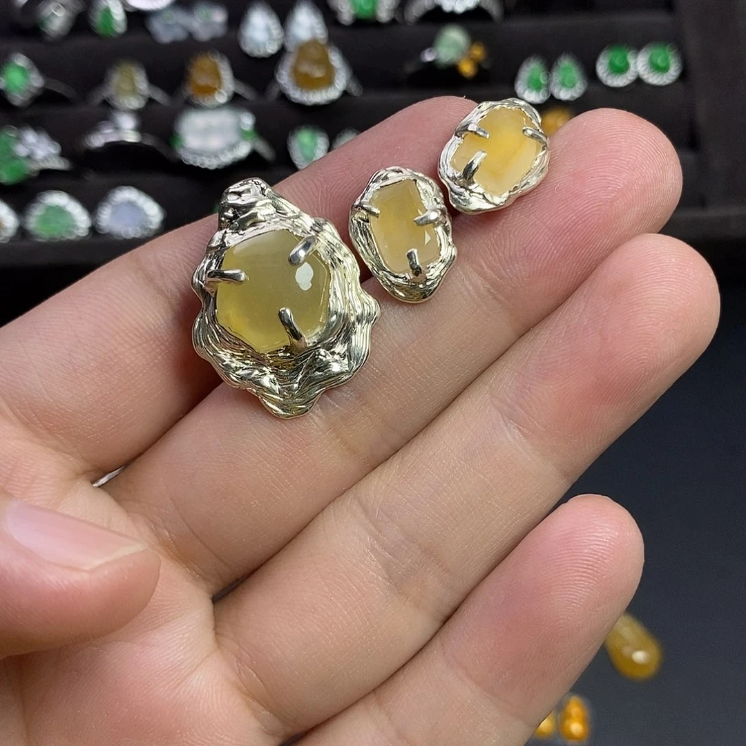 颈饰银S925镶嵌翡翠纯手工套装