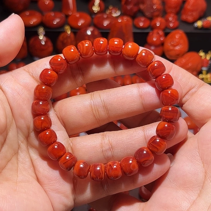 南红玛瑙未镶嵌配饰火焰纹老型手串9.0mm