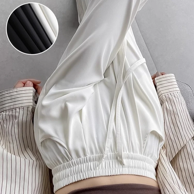 啄木鸟夏季冰丝阔腿裤女裤子高腰直筒垂感新款宽松显瘦休闲裤女