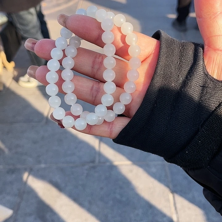 和田玉手串未镶嵌白玉约卡8多样性拍一发一S