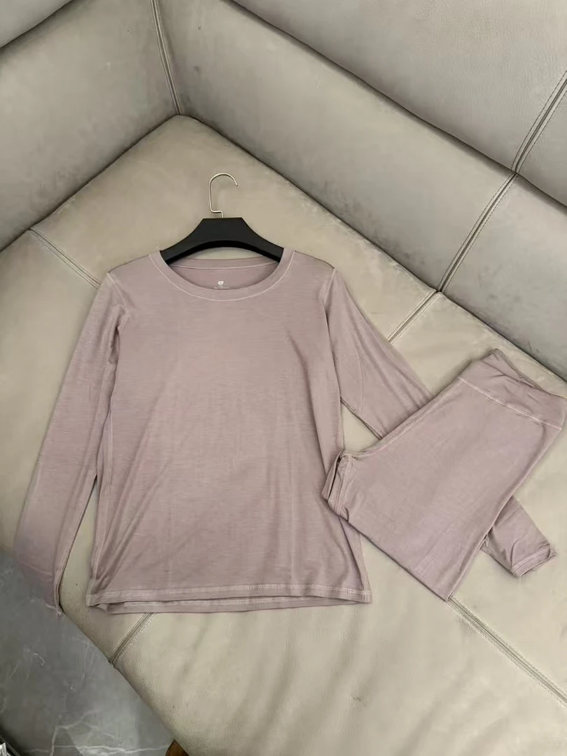 女款薄款自发热保暖肌底套装男款圆领厚实保暖秋衣套装 长裤长袖