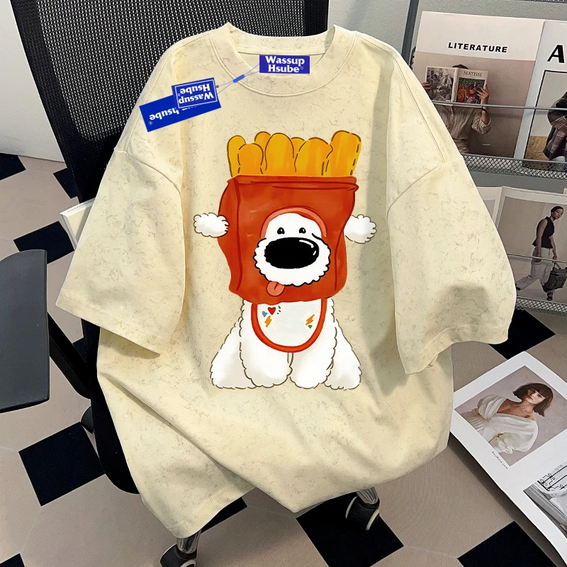 WASSUP HSUBE小众设计感创意卡通短袖T恤夏季男女百搭休闲情侣装