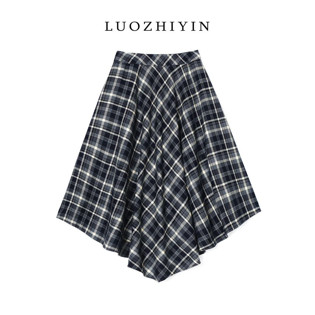 LUOZHIYIN/罗知音D212126F裙子不规则裙格子格纹半身裙