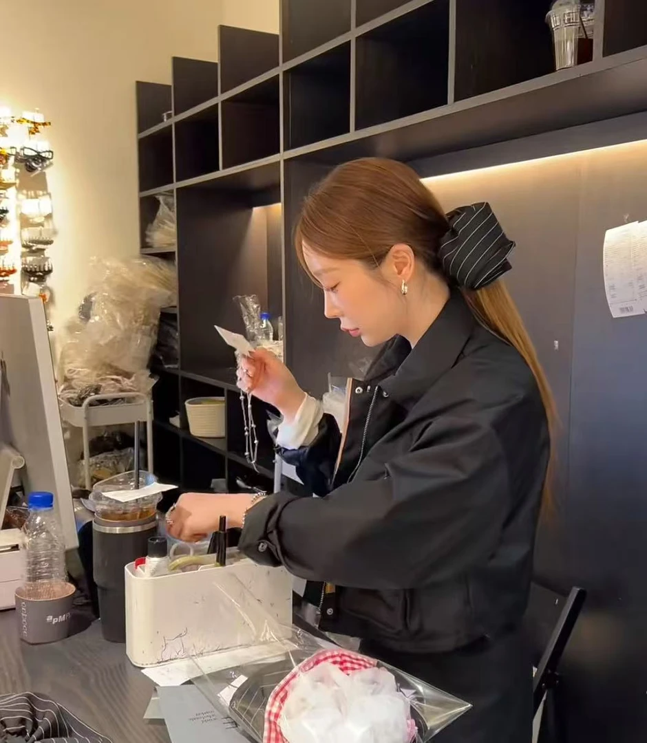 复古裙摆条纹双层发圈女高级感通勤气质马尾头绳小众大肠发绳头花