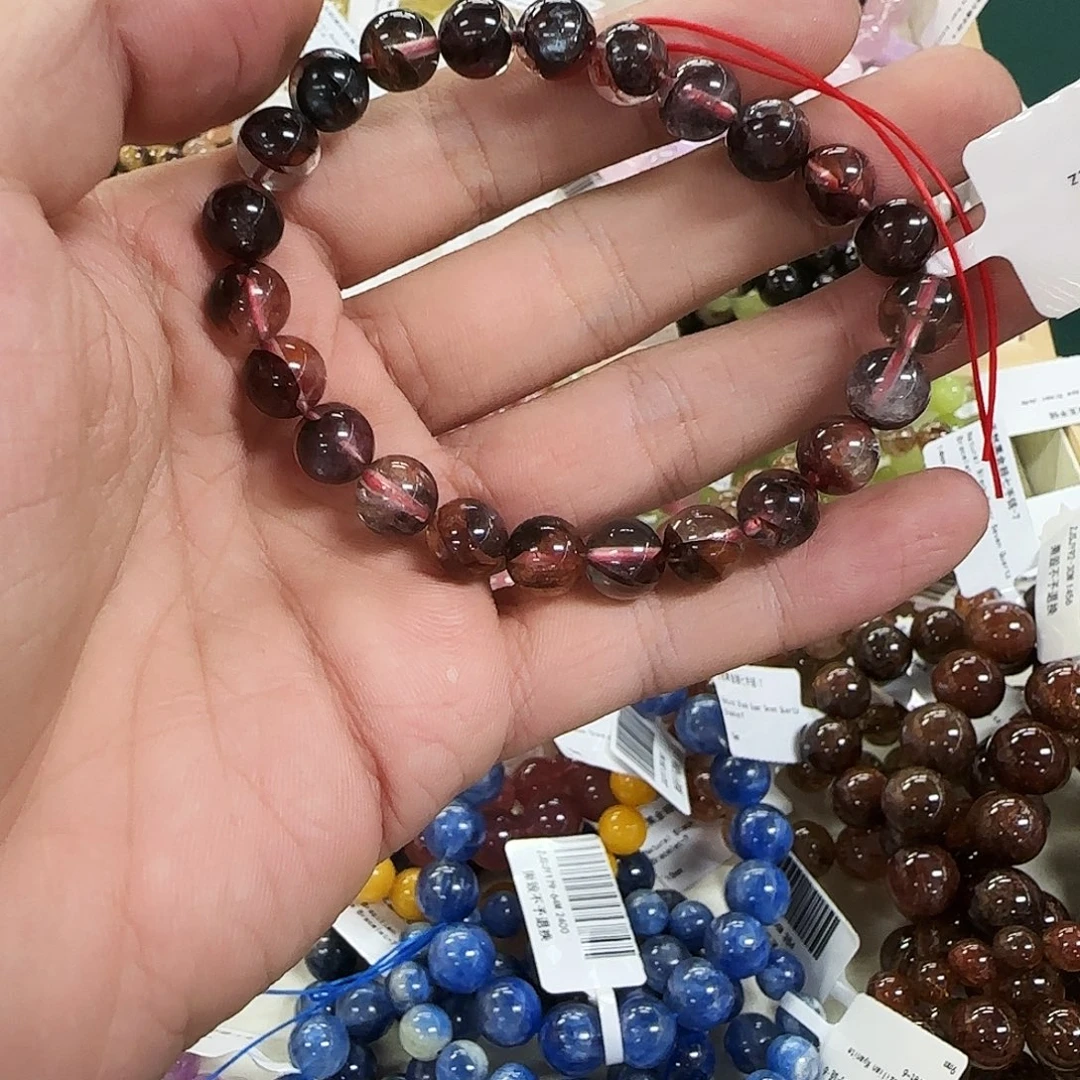 水晶未镶嵌手链牛血红胶花