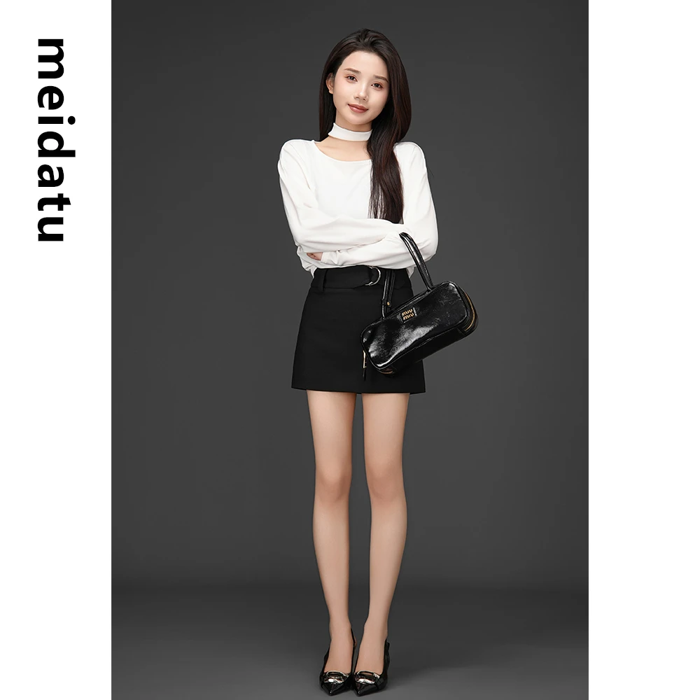 （破价款）设计感腰带拼接半身A字裙（小个子版）bk3405-6