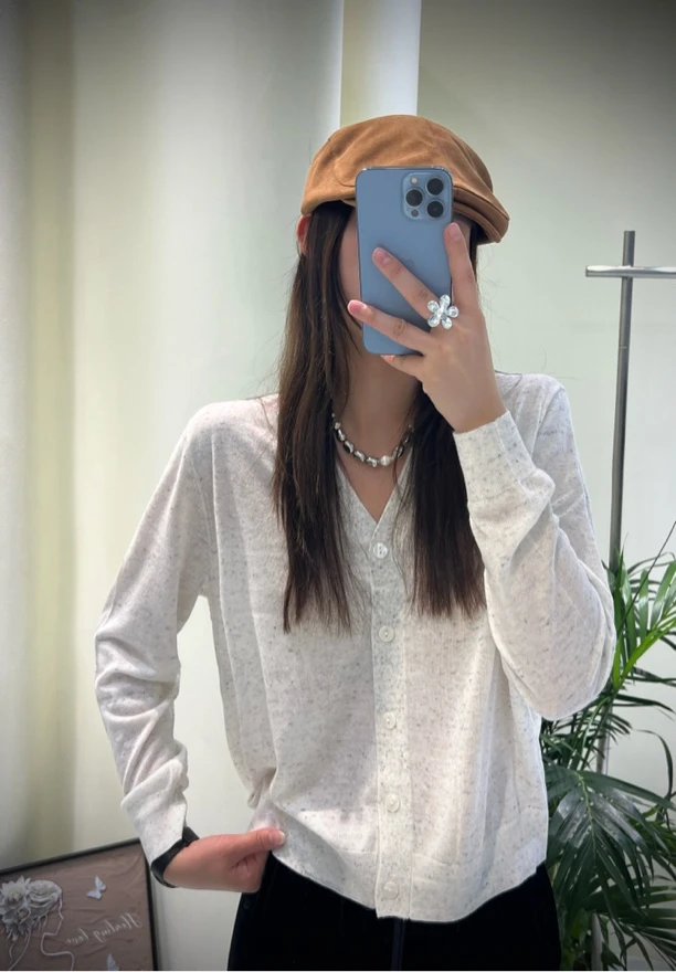 REmai25早秋薄款长袖V领毛针织衫上衣洋气时尚打底开衫