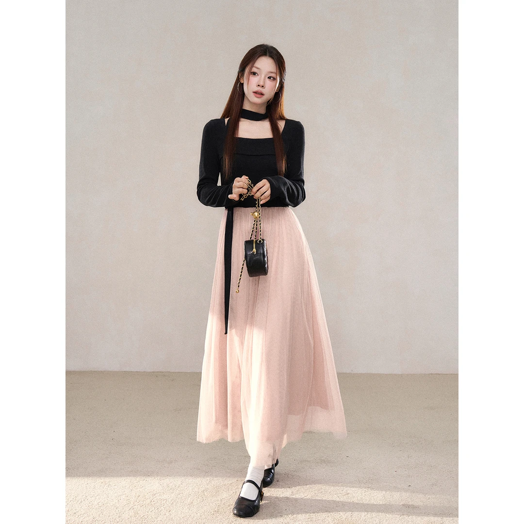 【小野莓】假两件拼接设计连衣裙女冬季今年流行的绝美长裙BL810648