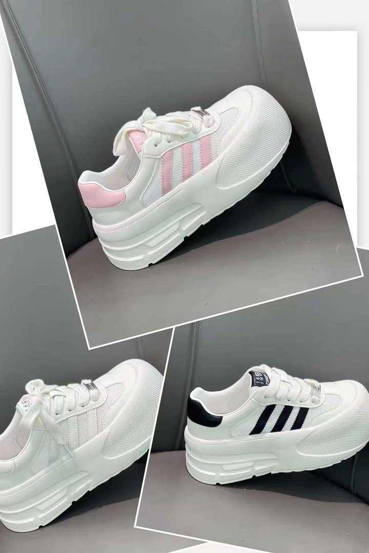 【C.H】网面娃娃头面包鞋2025夏季新款厚底小白鞋系带松紧底休闲鞋