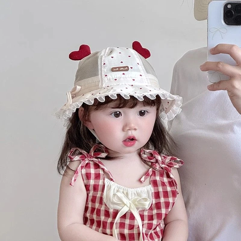 婴儿帽子夏季薄款大帽檐遮阳渔夫网眼凉帽女宝宝出游防小月龄盆帽