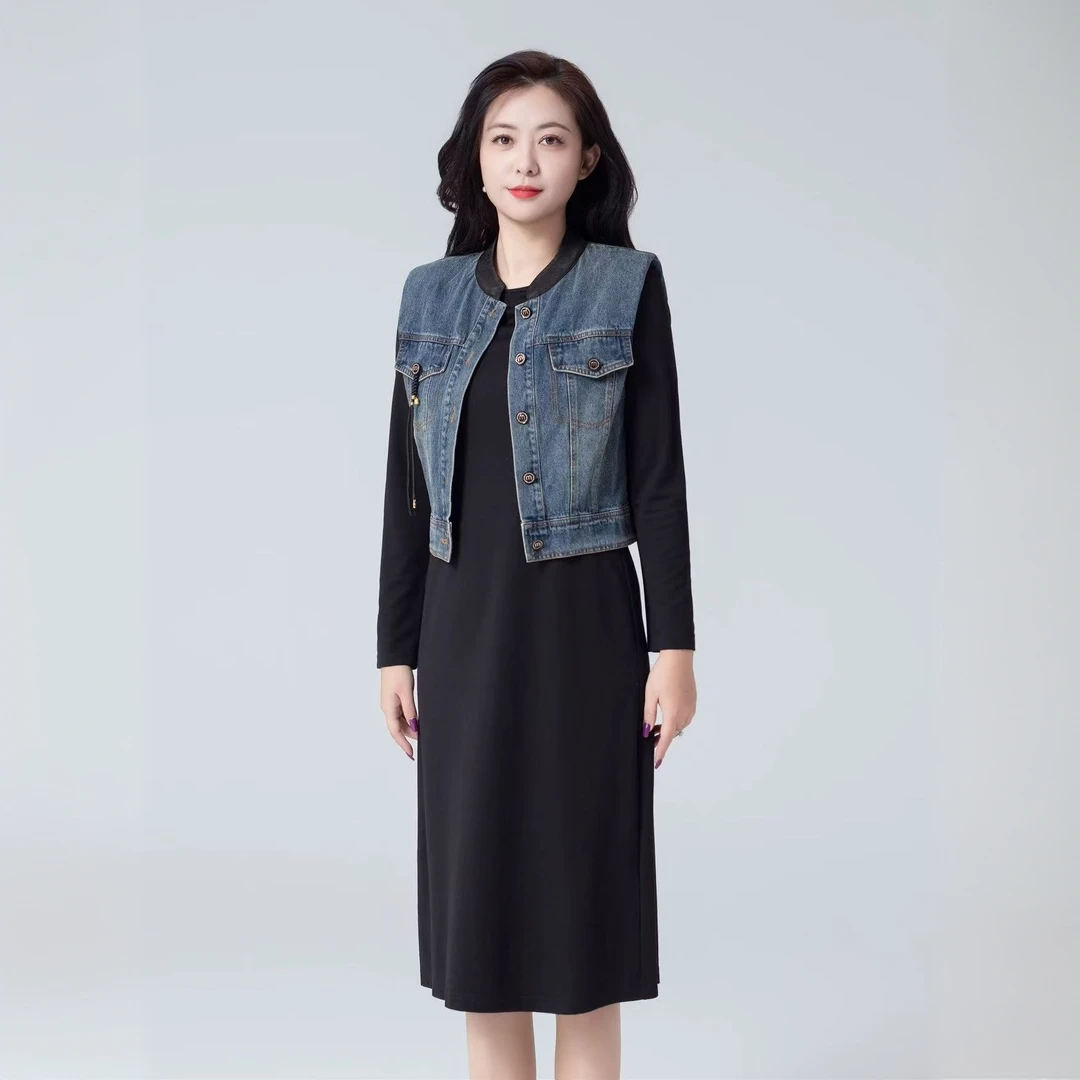 【PT012】休闲风时尚套装长款宽松马夹女装复古显瘦春季百搭无袖