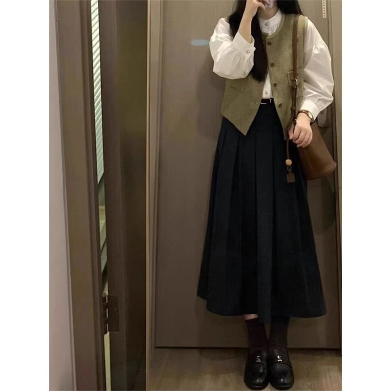 胖颖专属大码春季新款韩系马甲+衬衣+半身裙三件套5025+7369+5026