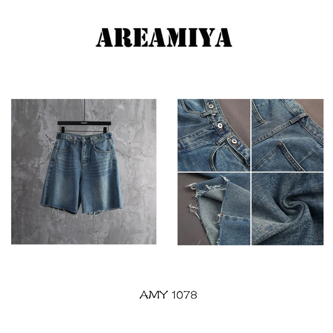 【阿楠】流浪牛仔美式复古水洗毛边牛仔五分裤AMY1078