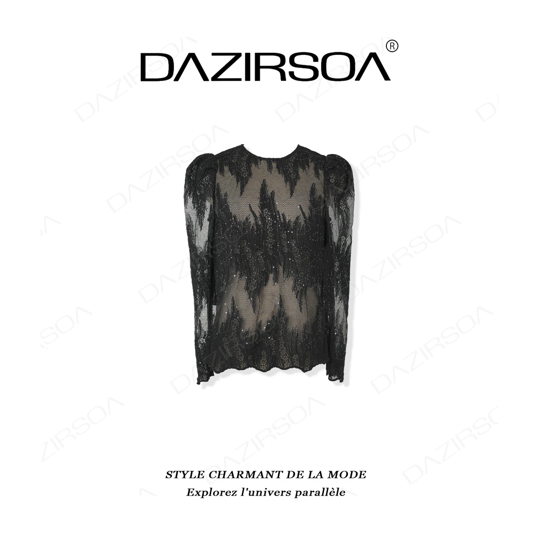 DAZIRSOA/达姿“浪漫新意”时尚百搭简约个性透气蕾丝上衣 X753