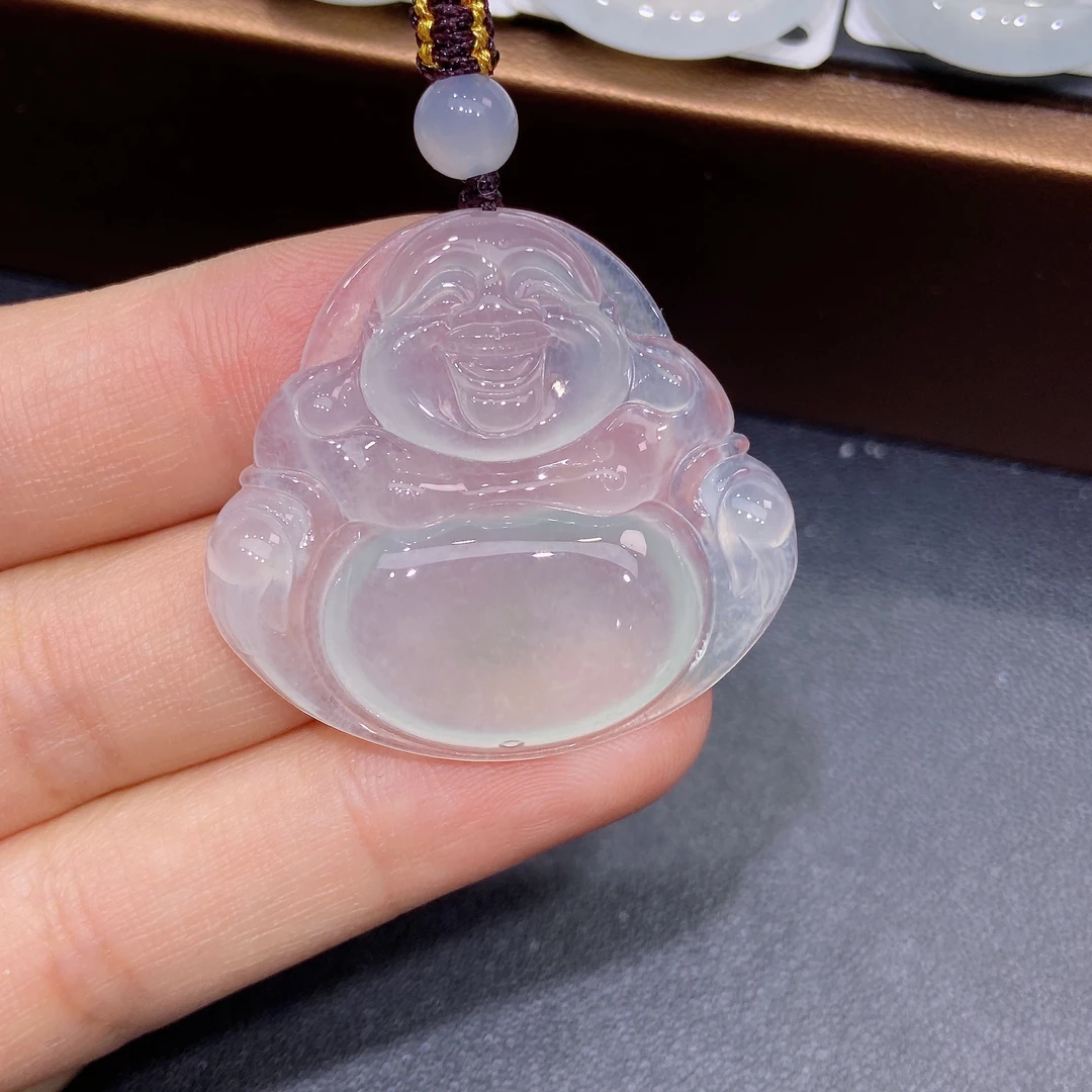 缅甸天然A货翡翠，高冰种飘绿冰透大佛公吊坠，精美时尚气质款Y