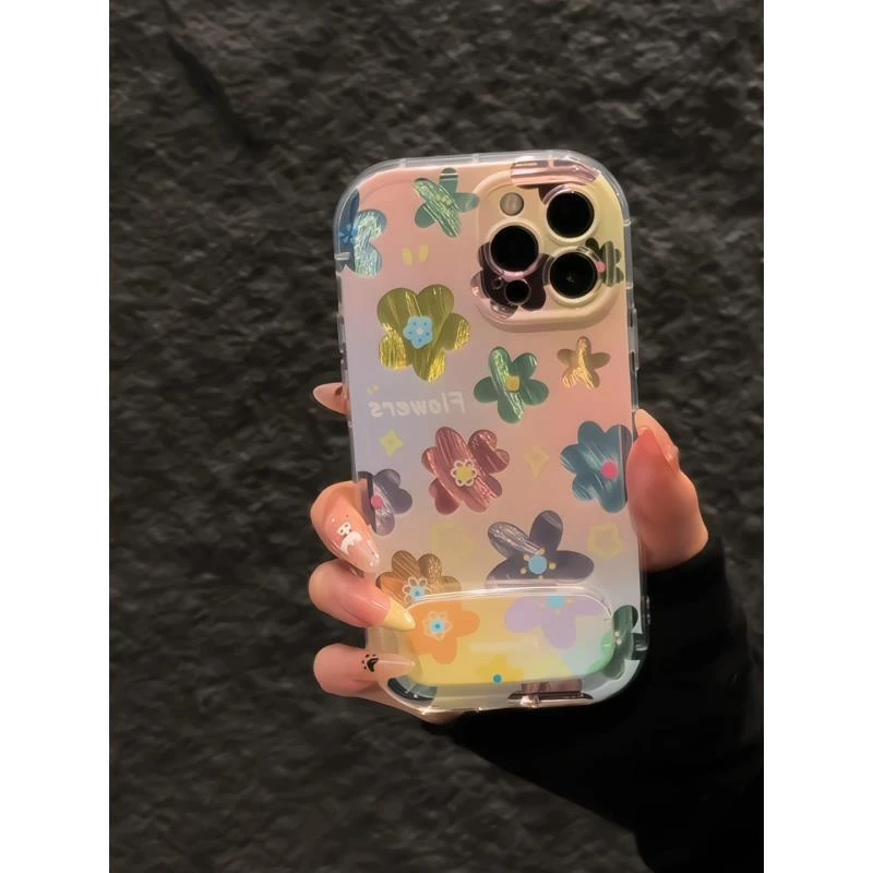 彩色花朵适用苹果16pro泡芙手机壳iPhone15羽纱华为p小众卡通小米
