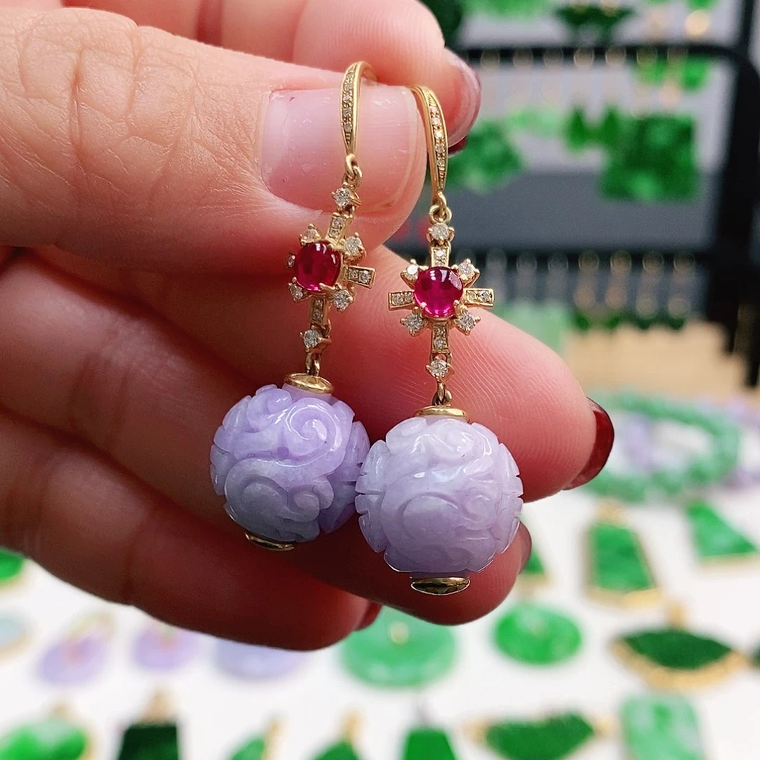 翡翠耳饰18K金镶嵌耳饰