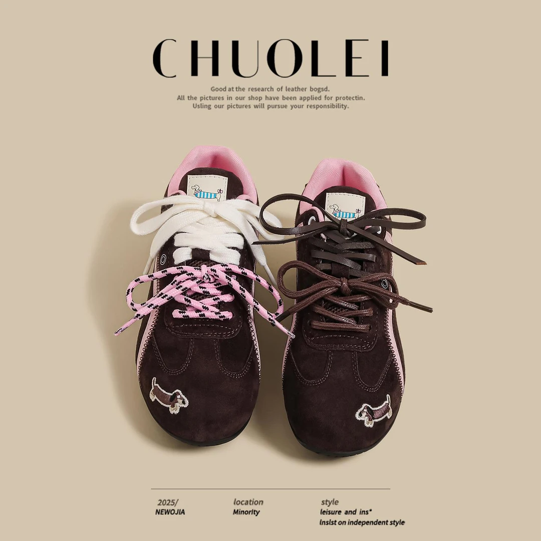 2025夏季新款平底德训鞋女棕色薄底双鞋带运动透气休闲阿甘老爹鞋