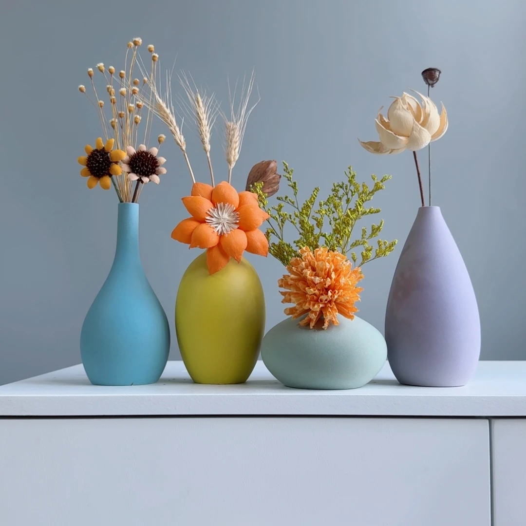 摆件陶瓷小花瓶啊摆件含花总含约20-30cm