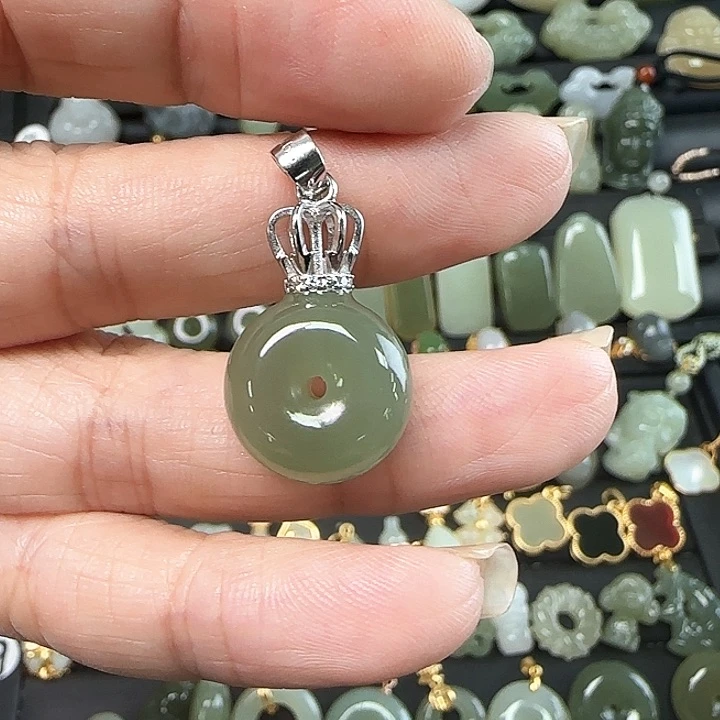 和田玉银S925镶嵌吊坠(不含链)