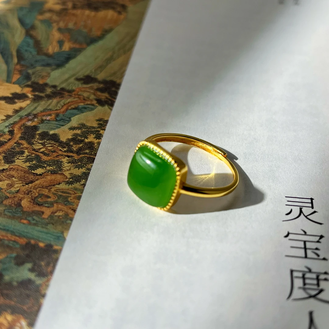 【方糖】大新珠宝 和田玉 碧玉方糖戒指-多样性发一