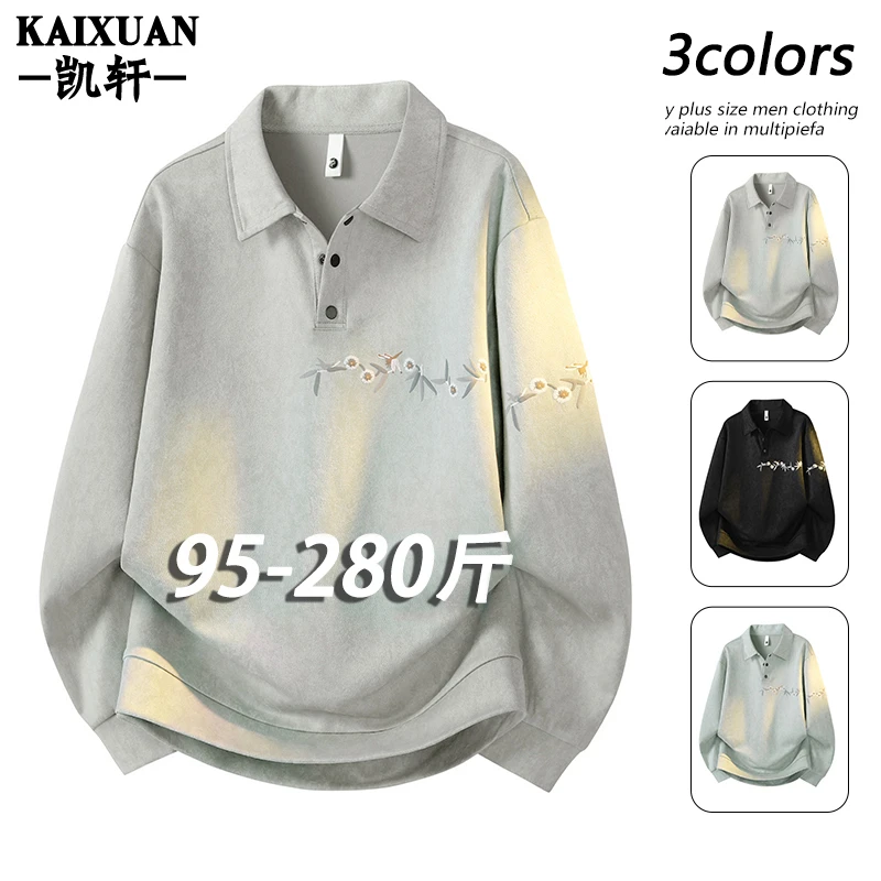 Polo衫男士长袖t恤2025春秋季新款潮牌宽松大码翻领休闲时尚上衣