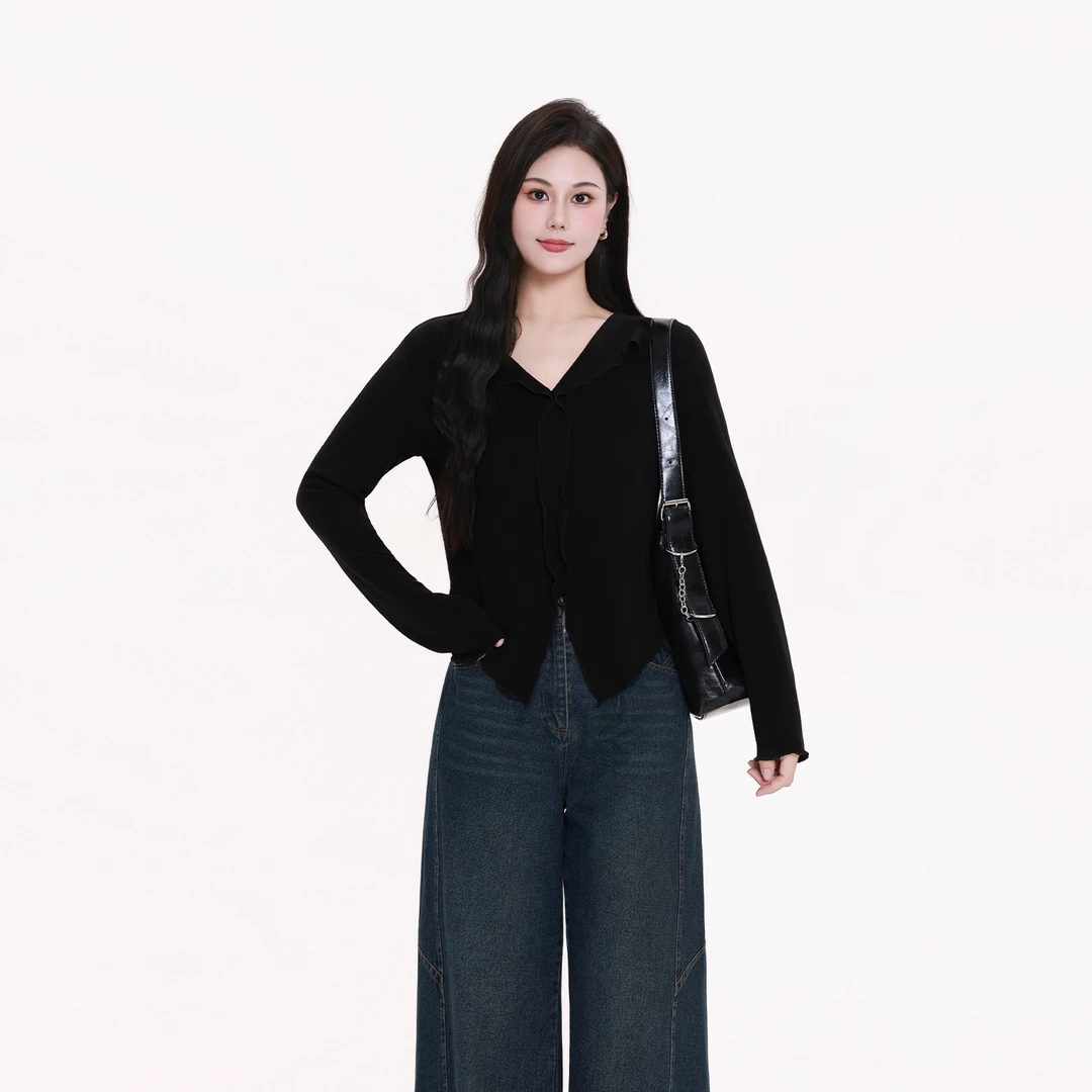 LX【温柔简讯】蛋妹大码女装微胖mm秋季显瘦遮肉针织衫上衣 DM32736