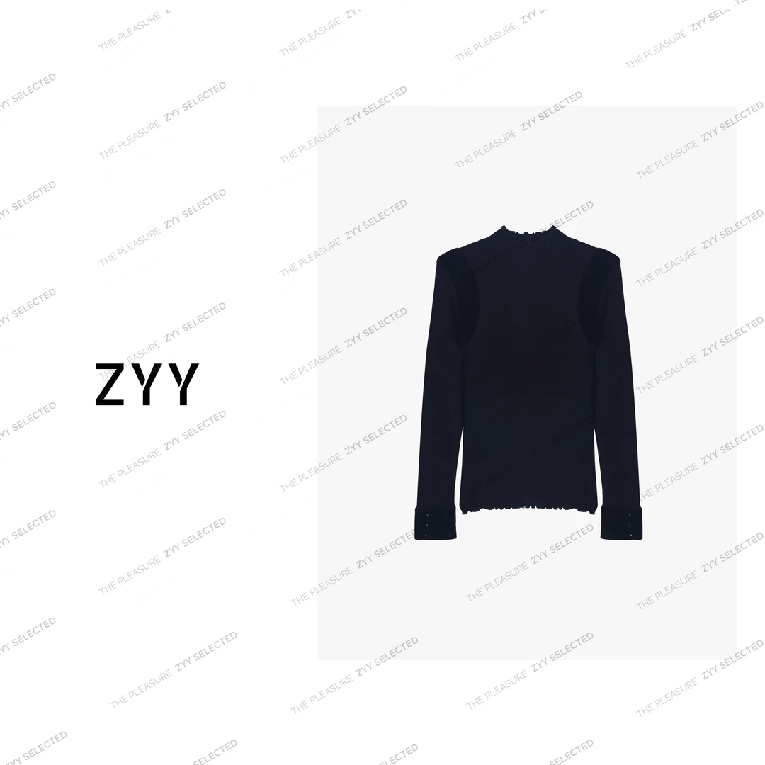 ZYY【逆光幻境】2025/S新品法式木耳边立领丝绒针织衫女X25QZZ04407