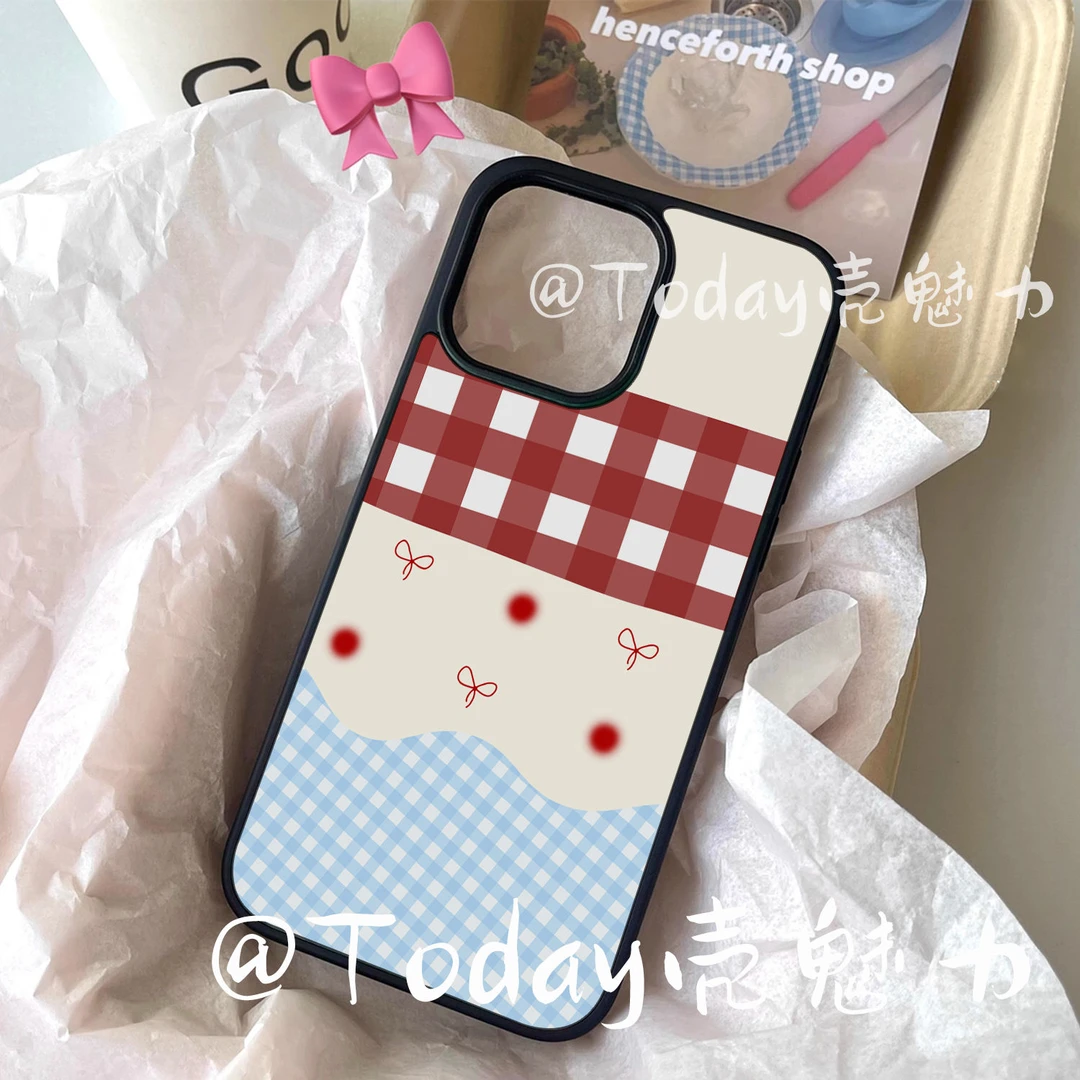 ins风拼接格纹16手机壳适用苹果15promax14高颜值13小众12个性女