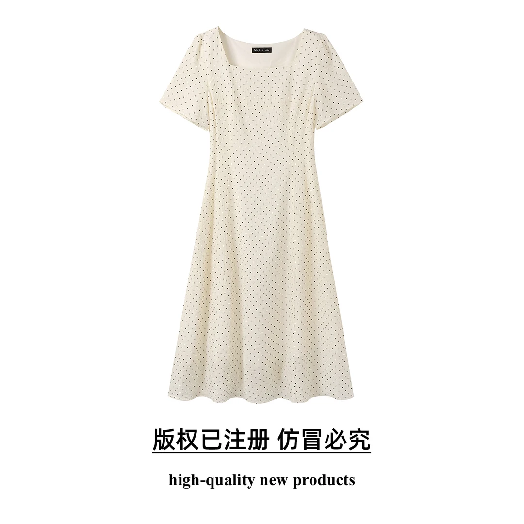 奢姿大码女装2025夏季新款胖妹妹时尚简约波点设计短袖雪纺连衣裙