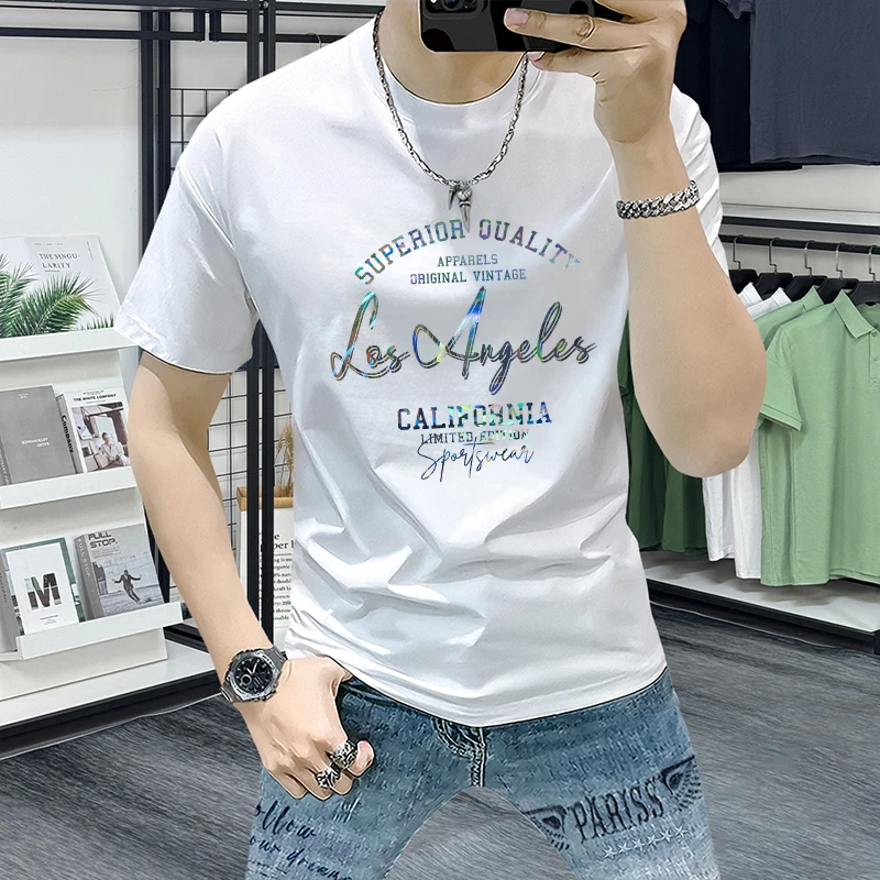 蓝晟依短袖t恤男2025新款爆款夏季潮流修身百搭字母印花品质男装T